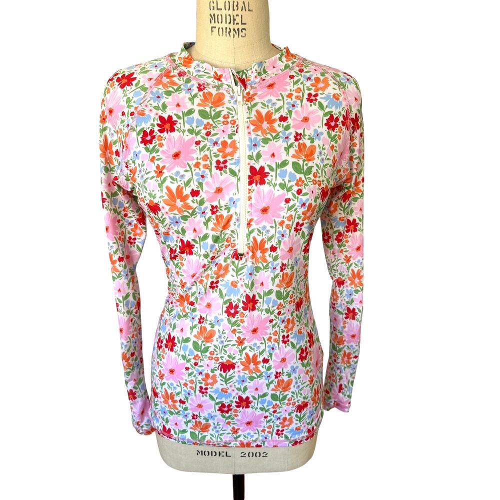 lime ricki Rash Guard in Bright Floral Size Medium Long Sleeve